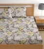 Brown 200 TC Floral Cotton Queen Double Bedsheet 2 Pillow covers
