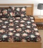 Brown 200 TC Floral Cotton Queen Double Bedsheet 2 Pillow covers