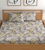 Brown 200 TC Floral Cotton Queen Double Bedsheet 2 Pillow covers