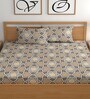 Brown 200 TC Abstract Cotton Fitted Double Bedsheet 2 Pillow covers