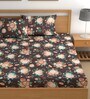 Brown 200 TC Floral Cotton Fitted Double Bedsheet 2 Pillow covers