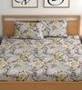 Brown 200 TC Floral Cotton Fitted Double Bedsheet 2 Pillow covers