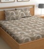 Brown 200 TC Abstract Cotton Queen Double Bedsheet 2 Pillow covers