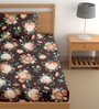 Brown 200 TC Floral Cotton Single Bedsheet Pillow covers