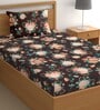 Brown 200 TC Floral Cotton Single Bedsheet Pillow covers