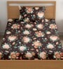 Brown 200 TC Floral Cotton Single Bedsheet Pillow covers