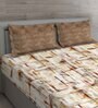 Brown Abstract 144 TC Cotton Queen Sized Bed Sheets with 2 Pillow Covers