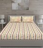 Brown Abstract 150 TC Cotton Queen Sized Bed Sheets with 2 Pillow Covers