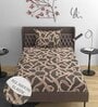 Brown Abstract 220 TC Cotton Blend Fitted Single Sized Bedsheet With 1 Pillow Cover