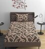Brown Abstract 220 TC Cotton Blend Fitted Single Sized Bedsheet With 1 Pillow Cover