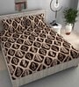 Brown Abstract 220 TC Microfiber King Size Fitted Bedsheet With 2 Pillow Covers