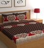 Red & Brown Abstract Bohemya 160 TC Microfiber Queen Sized Bedsheet with 2 Pillow Covers