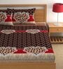 Red & Brown Abstract Bohemya 160 TC Microfiber Queen Sized Bedsheet with 2 Pillow Covers