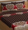 Red & Brown Abstract Bohemya 160 TC Microfiber Queen Sized Bedsheet with 2 Pillow Covers
