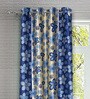 Blue Floral Polyester 5ft Semisheer Eyelet (Set Of 2)