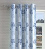 Blue Floral Polyester 5ft Semisheer Eyelet (Set Of 2)