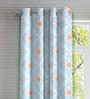 Blue Floral Polyester 5ft Semisheer Eyelet (Set Of 2)