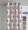 Brown Floral Polyester 7ft Semisheer Eyelet (Set Of 2)