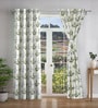 Green Floral Polyester 7ft Semisheer Eyelet (Set Of 2)