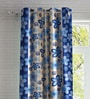 Blue Floral Polyester 7ft Semisheer Eyelet (Set Of 2)