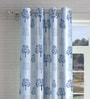 Blue Floral Polyester 7ft Semisheer Eyelet (Set Of 2)