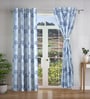 Blue Floral Polyester 7ft Semisheer Eyelet (Set Of 2)