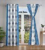 Blue Abstract Polyester 9ft Semisheer Eyelet (Set Of 2)