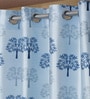 Blue Floral Polyester 9ft Semisheer Eyelet (Set Of 2)