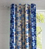 Blue Floral Polyester 9ft Semisheer Eyelet (Set Of 2)