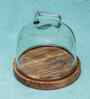 Brown Acacia Wood  Cloche With Wooden Base