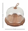 Brown Acacia Wood  Cloche With Wooden Base