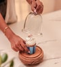 Brown Acacia Wood  Cloche With Wooden Base