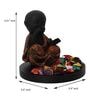 Brown and Black Polyresin Smiling Monk with Wooden Base