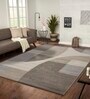Brown and Cream Geometrical Polypropylene 7 ft x 5 ft Machine Made Carpet