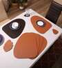 Brown and Tan Brown PU Leather Solid Reversible 18.5x14.5 Inches Placemats With Coasters (Set of 6)