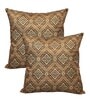 Brown Art Silk Chanderi Textured Floral 16x16 inches Cushion Covers (Set of 2)