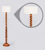 White Fabric Shade Floor Lamp With Brown Base