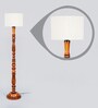 White Fabric Shade Floor Lamp with Brown Base