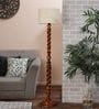 White Fabric Shade Floor Lamp With Brown Base