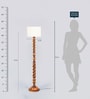 White Fabric Shade Floor Lamp With Brown Base