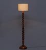 White Fabric Shade Floor Lamp With Brown Base