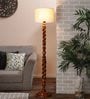 White Fabric Shade Floor Lamp With Brown Base