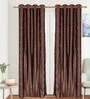 Brown Polyester Blackout 9 Feet Eyelet Curtain (Set of 2)