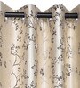 Brown Floral Polyester 7 Ft Blackout Eyelet Door Curtains (Set of 2)