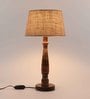 Castries Brown Blended Fabric Shade Night Lamp With Mango wood Base