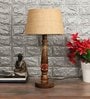 Castries Brown Blended Fabric Shade Night Lamp With Mango wood Base