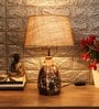 Brown Blended Fabric Shade Table Lamp With White And Brown Base
