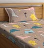Brown Cartoon Characters 300 TC Cotton Single Bedsheet with 1 Pillow Cover