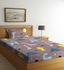 Brown Cartoon Printed 300 TC Cotton Blend Single Bedsheet with 1 Pillow Cover