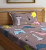 Brown Cartoon Printed 300 TC Cotton Blend Single Bedsheet with 1 Pillow Cover
